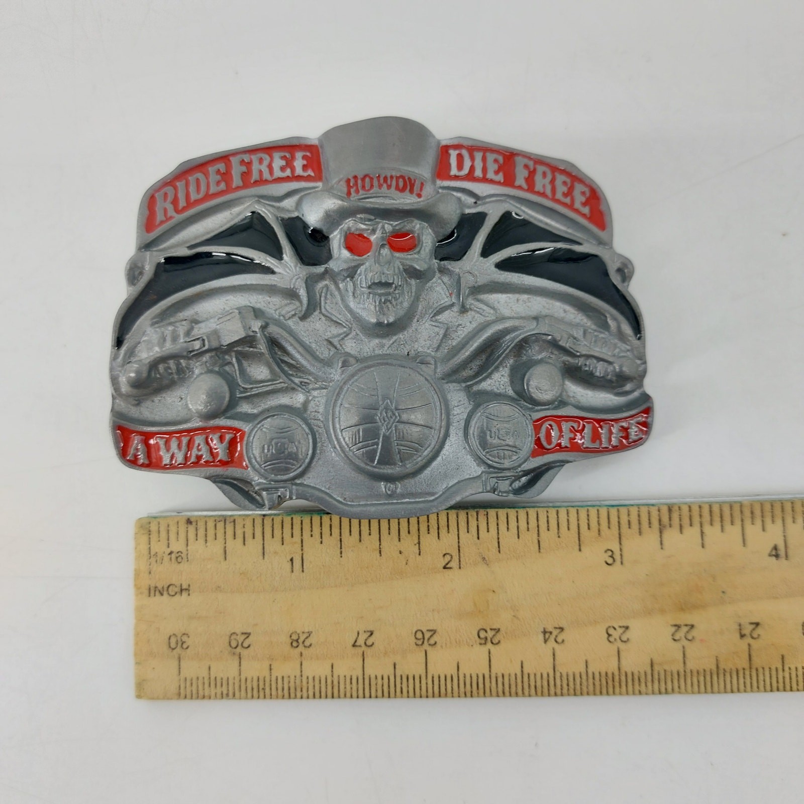 Ride Free Die Free A Way of Life Howdy Biker Belt Buckle Skull