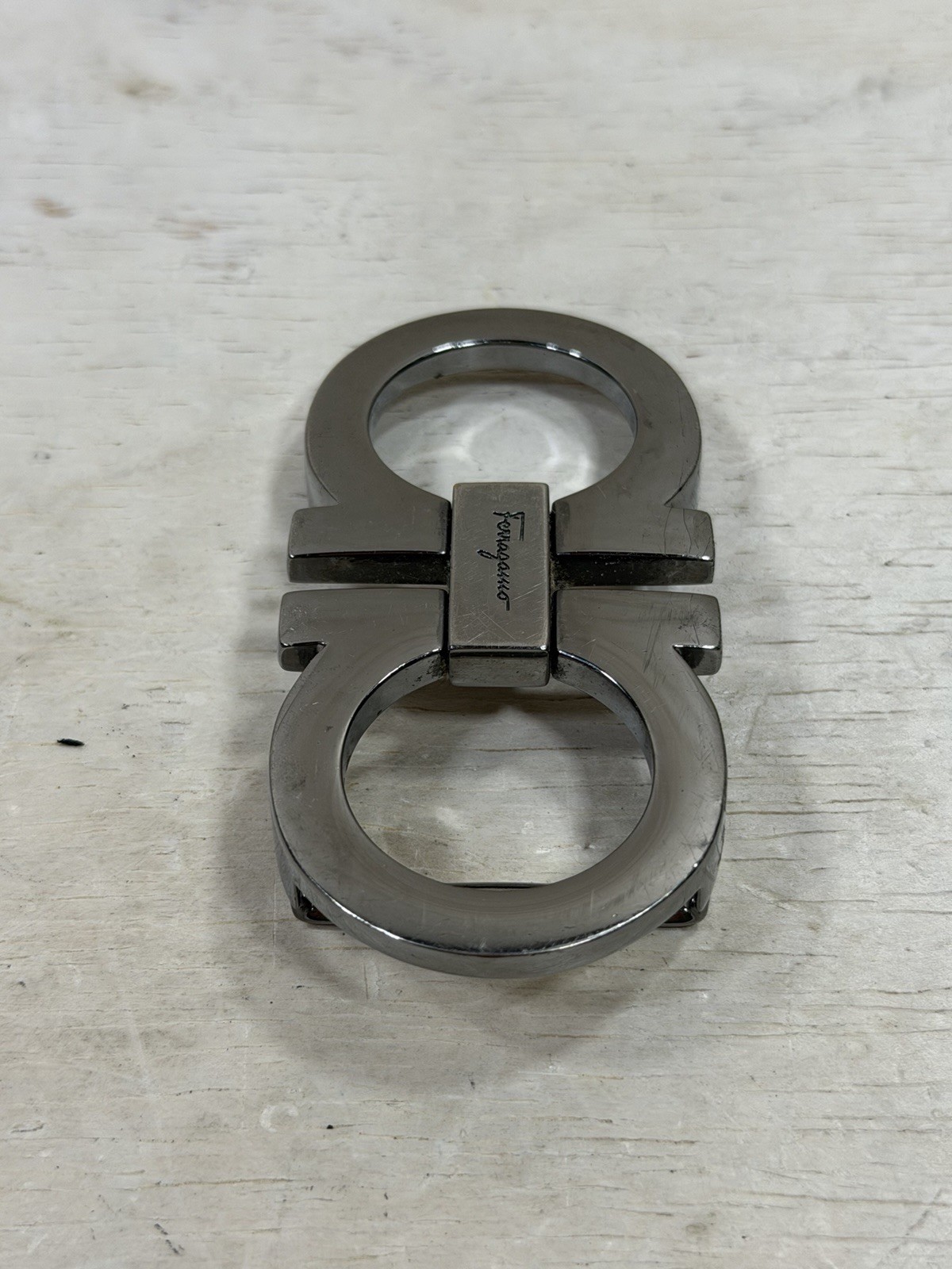 Ferragamo Gancini Silver Double Ring Belt Buckle Made in Italy Buckle Only