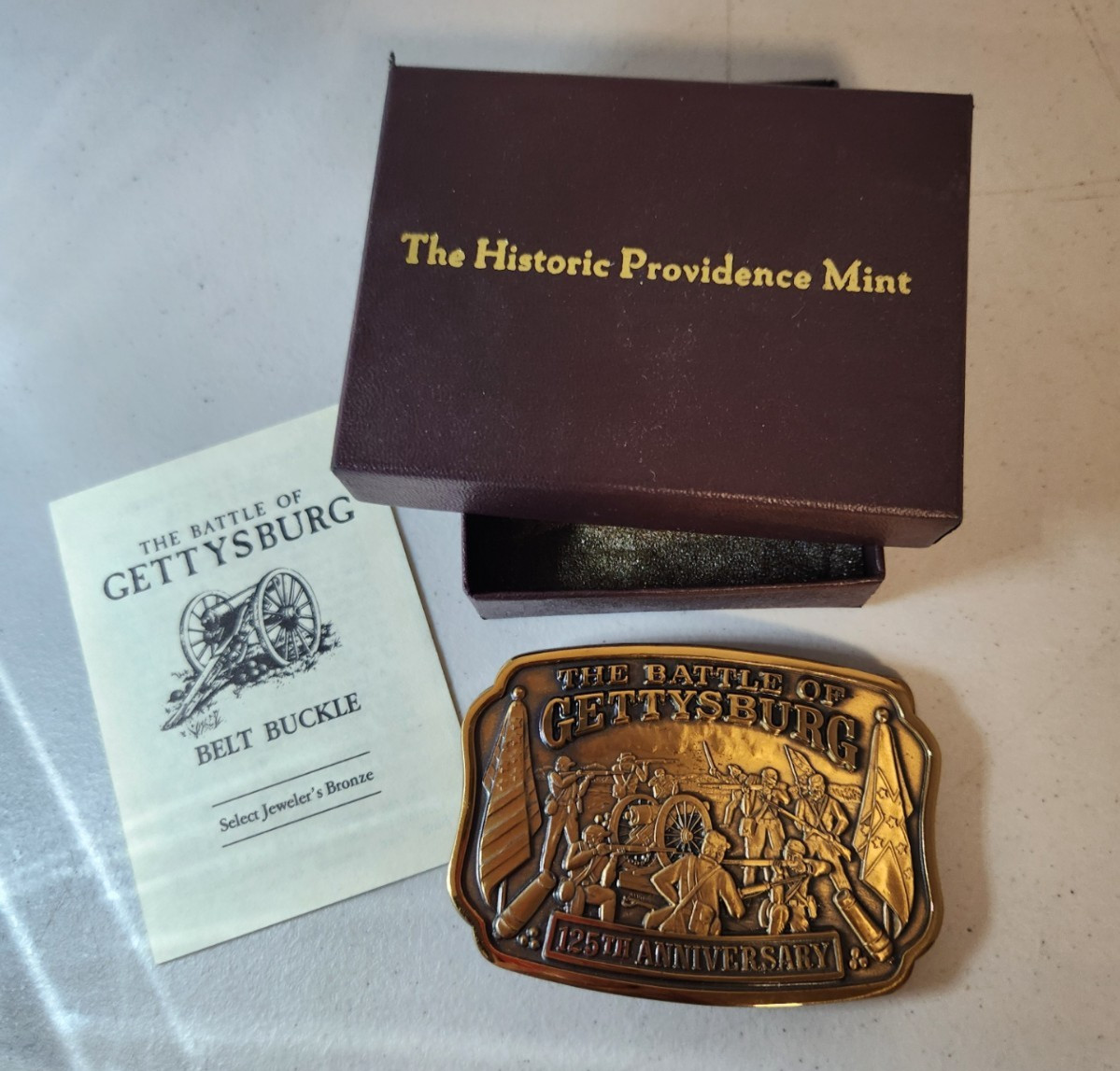 1988 Historic Providence Mint, Gettysburg 125th Anniversary Belt Buckle, Bronze