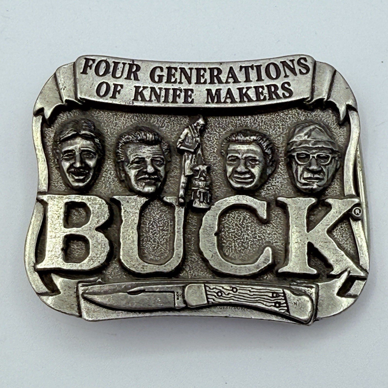 Buck Knives Metal Belt Buckle, Four Generations of Knife Makers