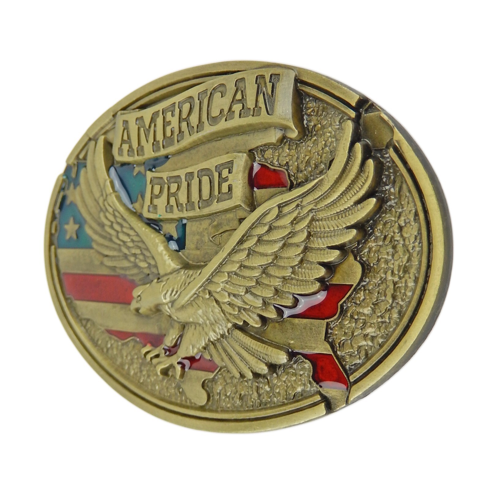 American Pride Flag Eagle Belt Buckle Enamel Color Antique Bronze Fits 1.5&Prime; Belt