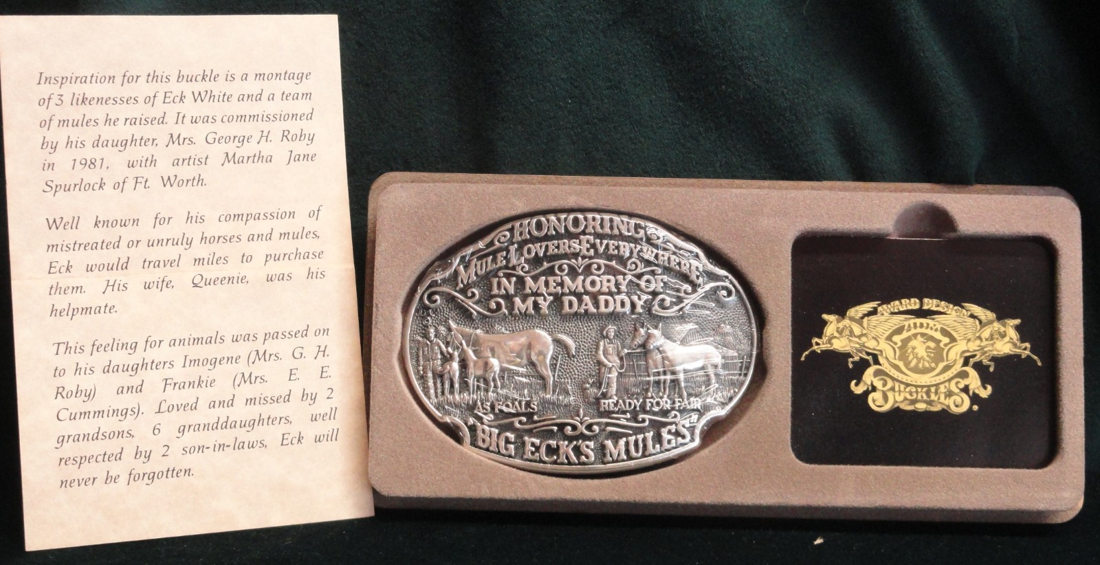 1981 BIG ECK&rsquo;S MULES Sterling Silver Belt Buckle IN MEMORY OF MY DADDY -must see