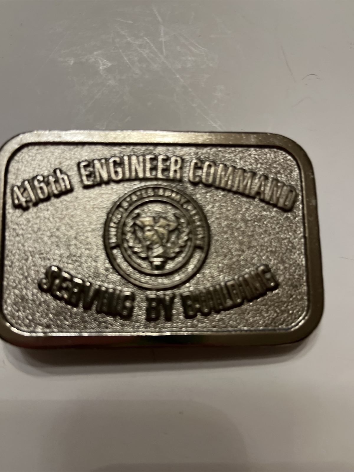 416 Engineer Command Serving Building Army Reserve USA Vintage Belt Buckle