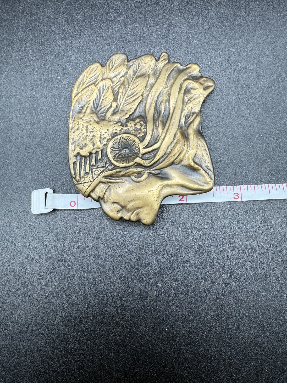Vintage Native American Indian Chief Brass Tone Belt Buckle