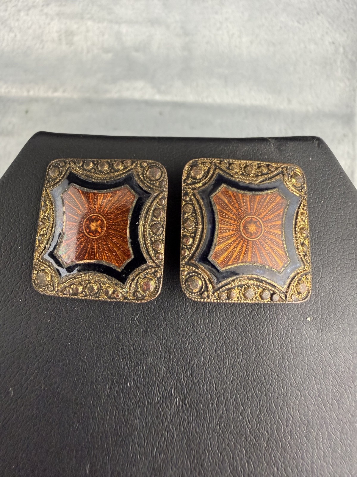 Vintage Women’s Buckle Set Art Deco Inspired Gold Tone Enamel