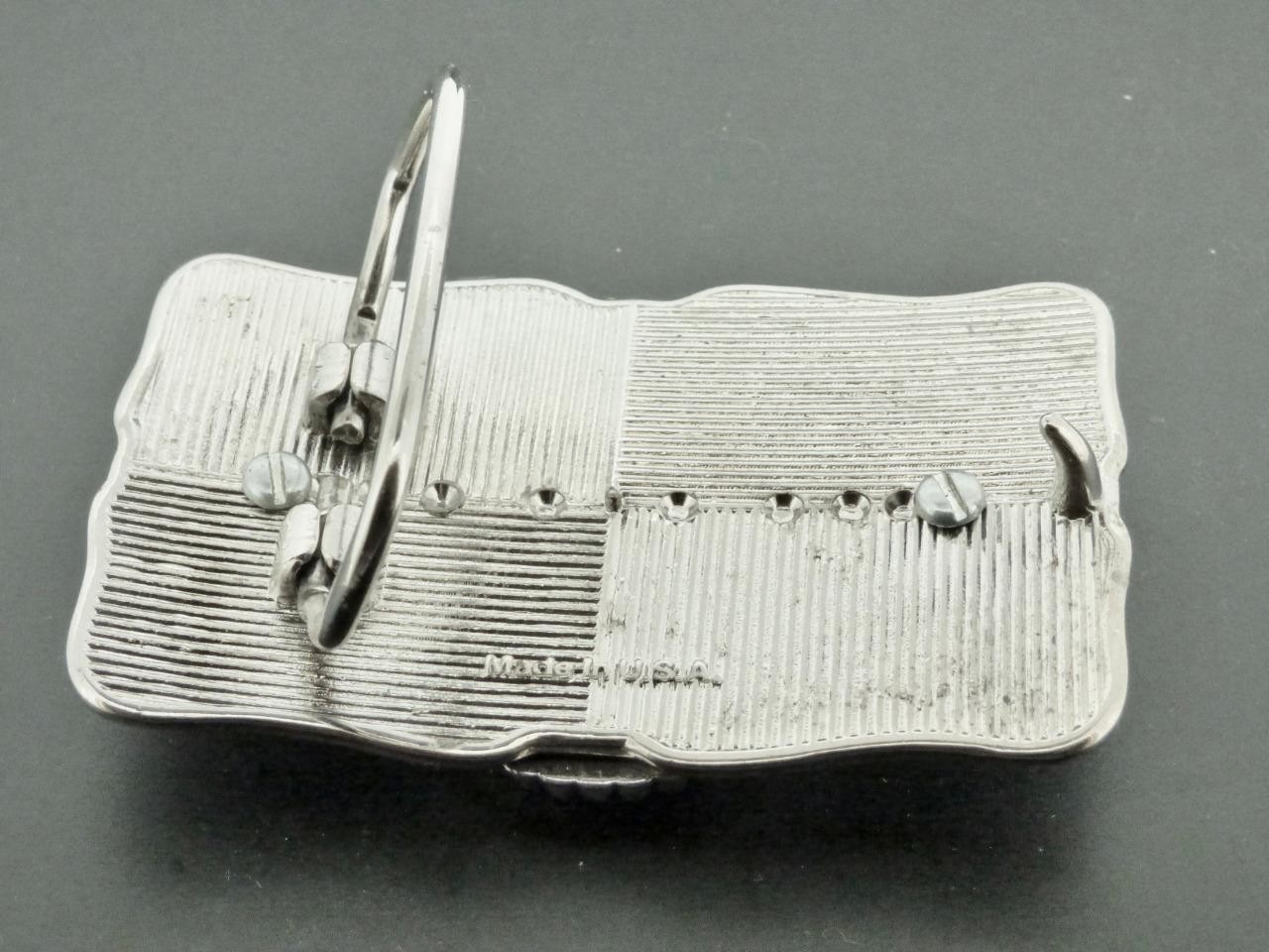 Blue Cobalt Glass 30×40 MM Rhodium Plated Belt Buckle Made In The USA