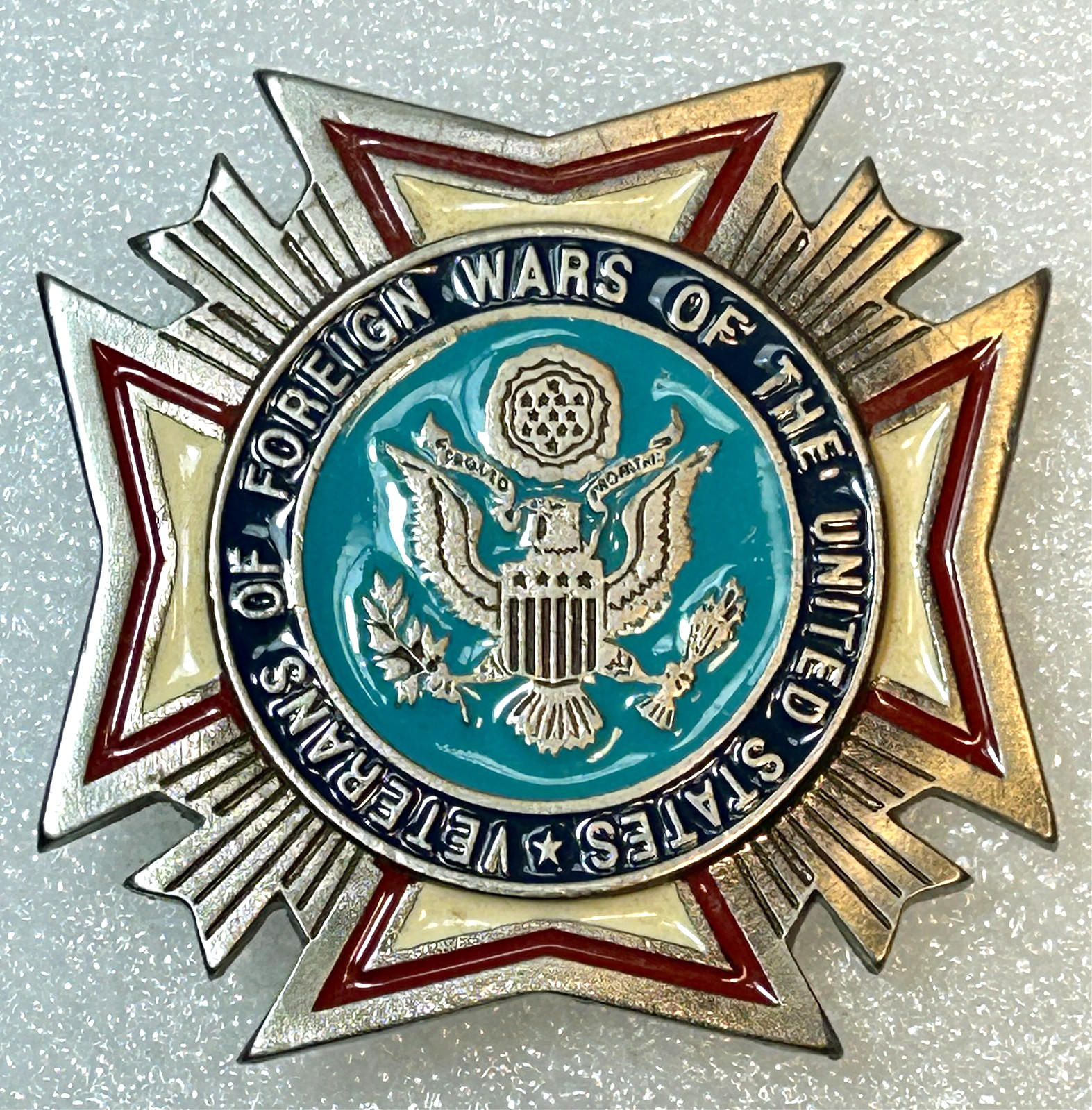 VFW Belt Buckle USA Veterans Foreign Wars Eagle Cross Patriotic Enamel 2.75&Prime;