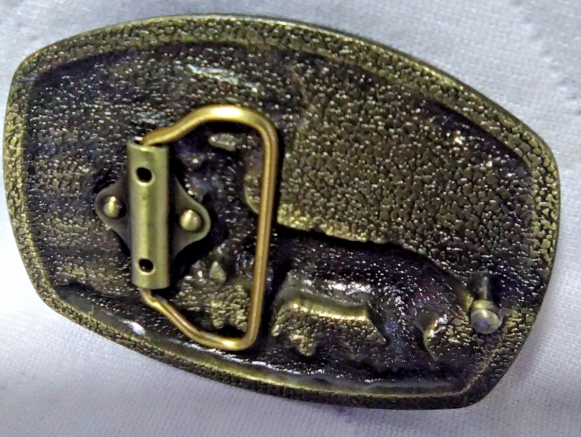 Buck Deer On American Flag Belt Buckle Gold Bronze USA Patriotic America Western