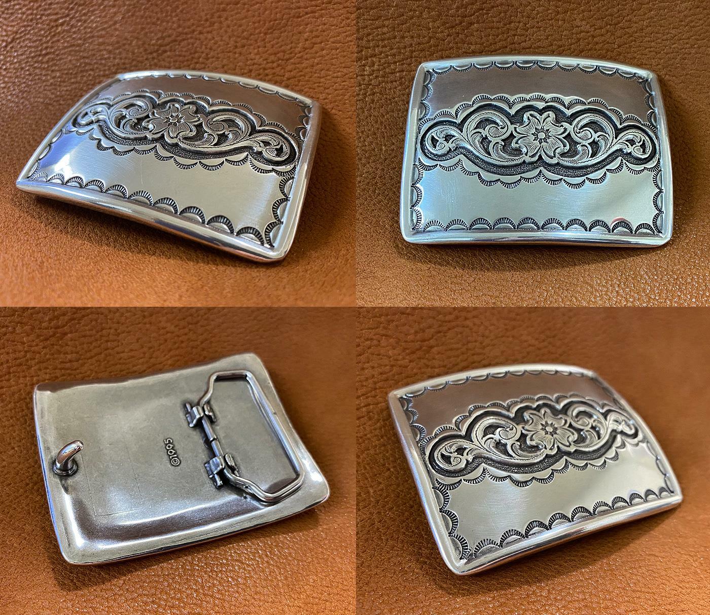 Western Floral Design Sterling Silver Plated Western Belt Buckle