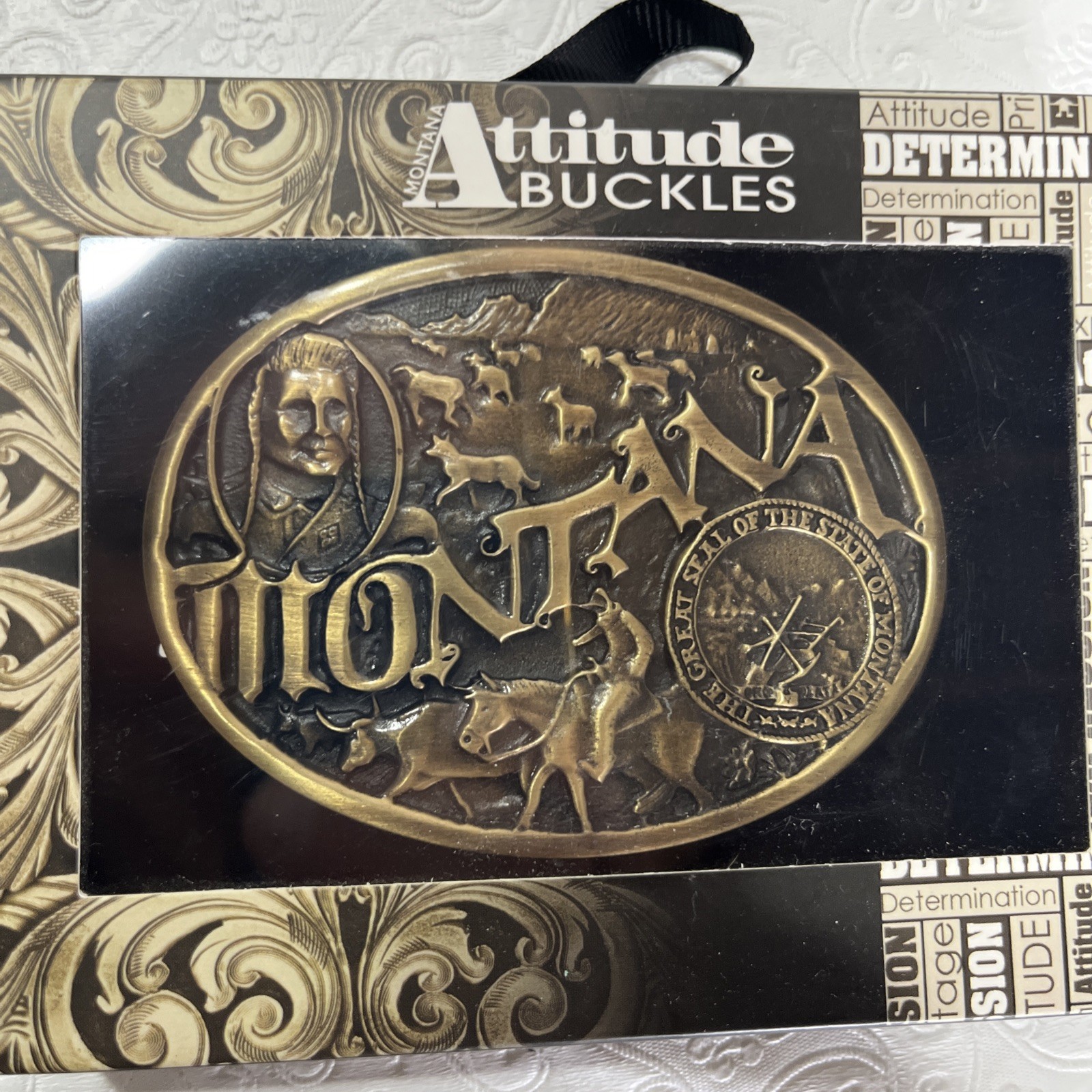 Montana Silversmiths Attitude Buckles Montana State New Unopened Box 1.5 in Belt