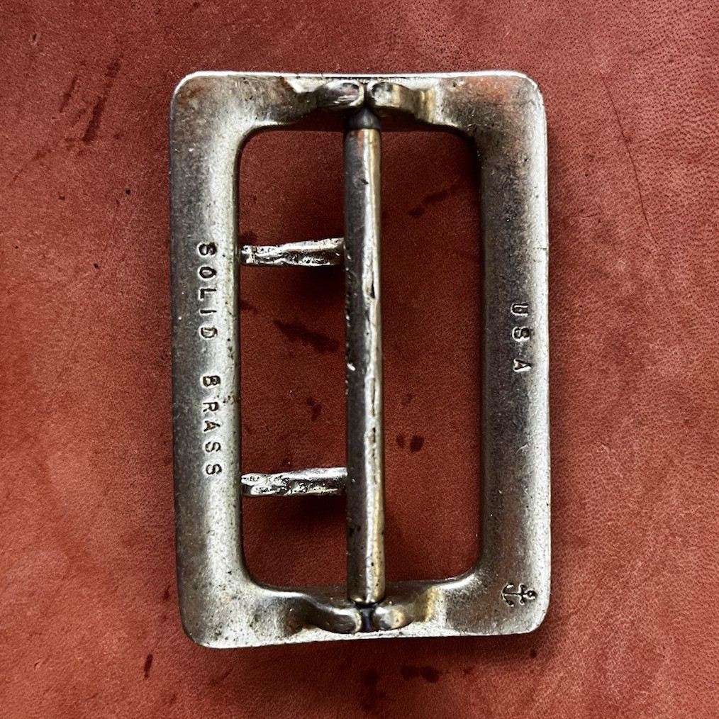 Men’s Solid Brass Silver Tone Rectangular Belt Buckle, Single Tongue 1.5 in