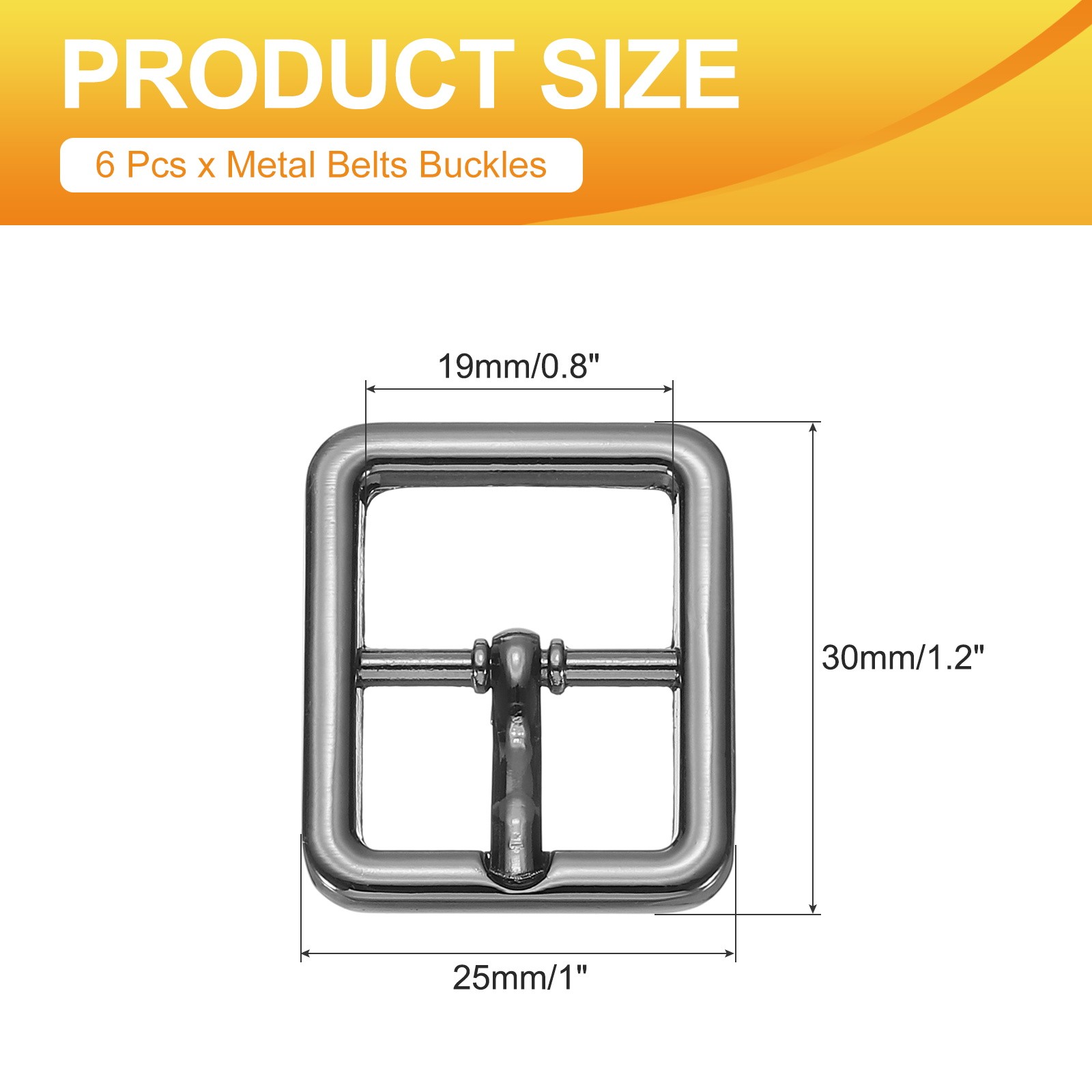 6 Pcs 0.8 Inch Single Prong Buckle Square Center Bar Buckle, Black