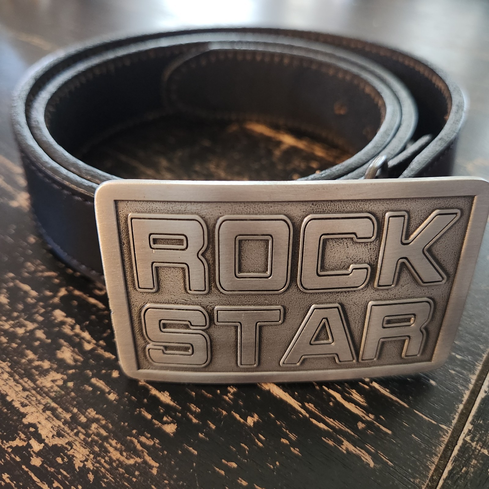 Great American Buckle Co. Pure Pewter Rock Star Belt 2001 Buckle Leather 38 – 40