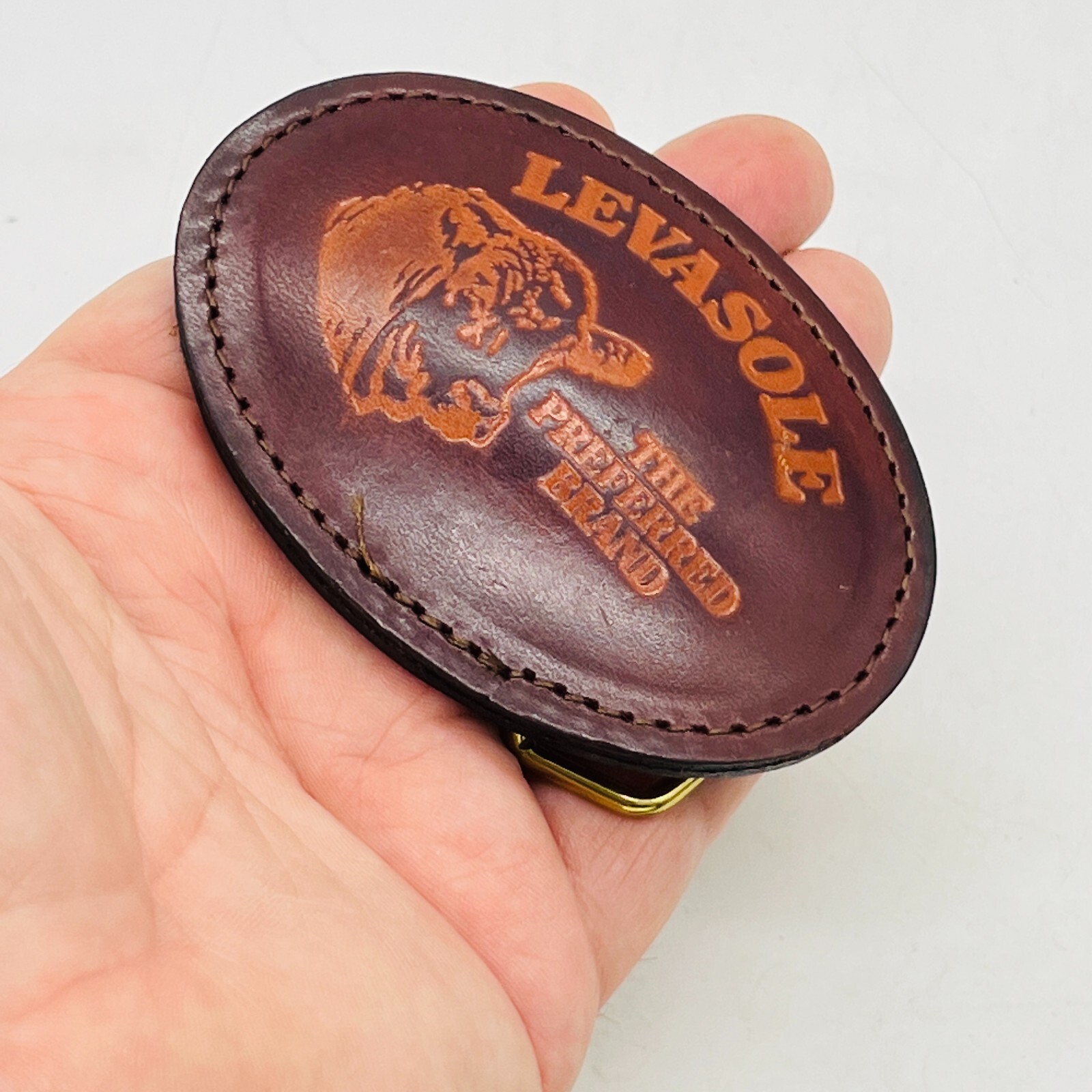 Vintage Levasole Leather Belt Buckle The Preferred Brand, Cattle Advertising