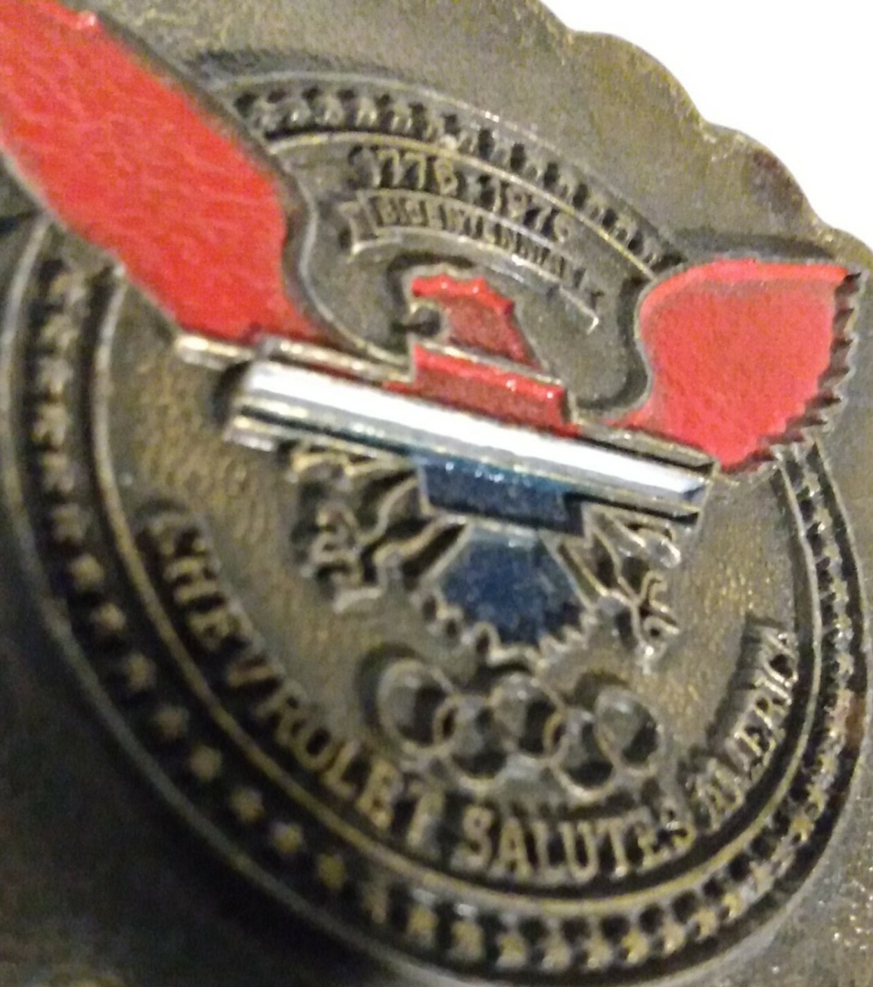 Vintage Chevrolet Salutes America BELT BUCKLE USA Bicentennial Olympics 1970&rsquo;s
