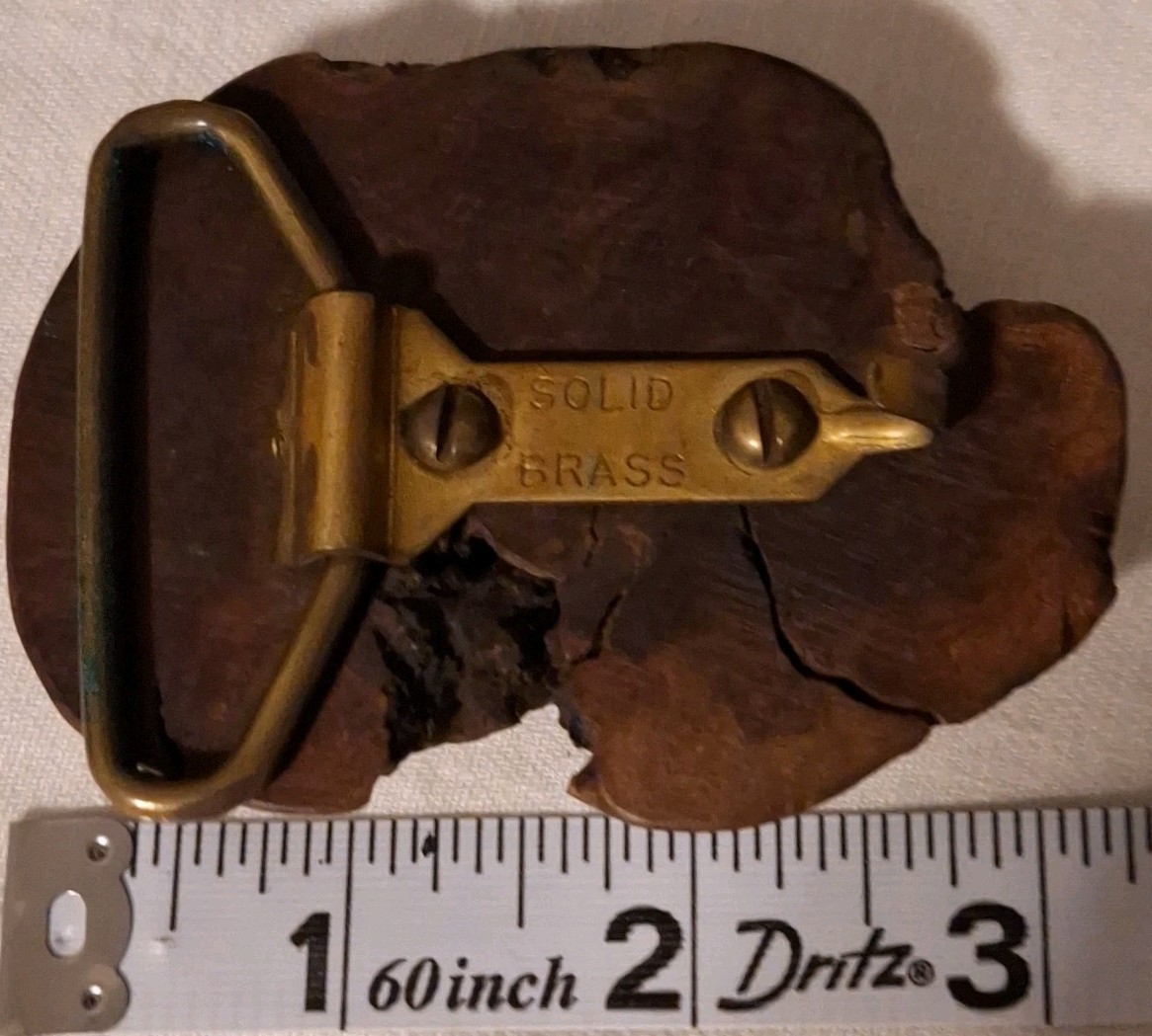 Wood Burl Belt Buckle Solid Brass Hardware Frame Style 1.5&Prime; Fit Brown