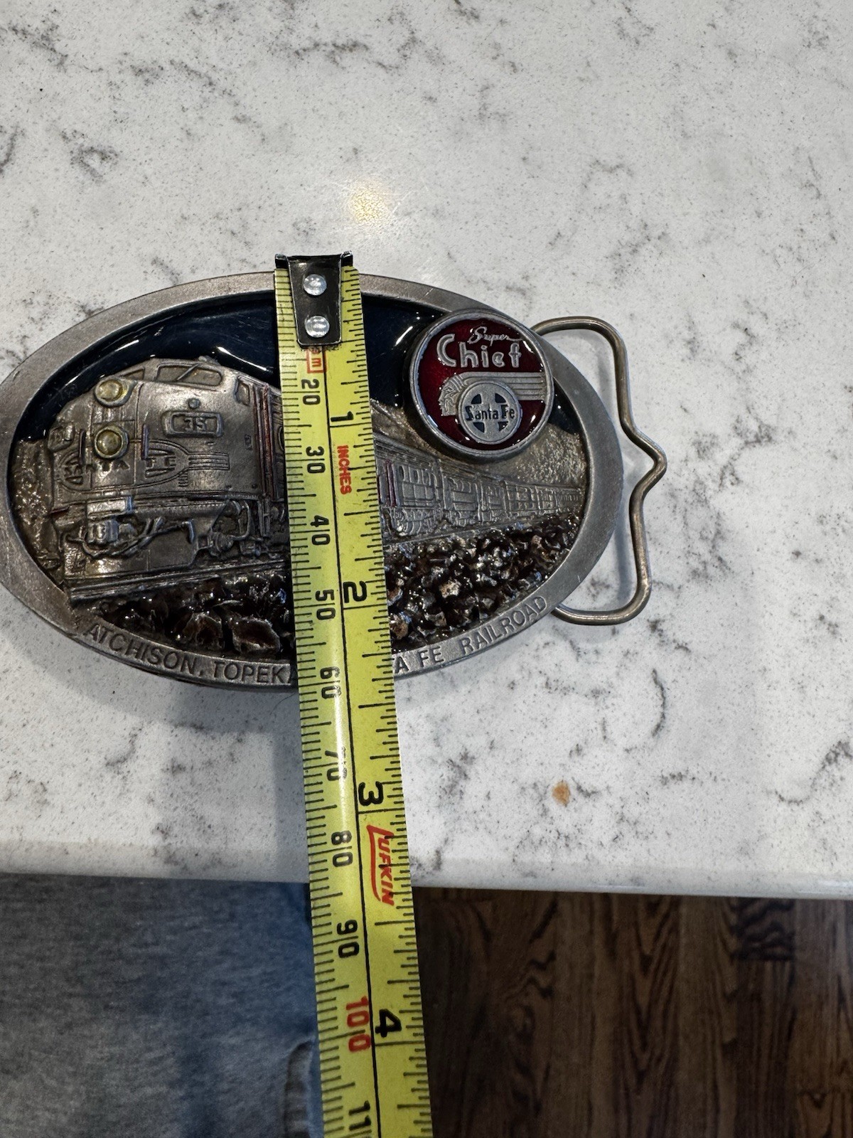 Vtg Super Chief Atchison Topeka & Santa Fe Railroad ATSF Pewter Belt Buckle BHN