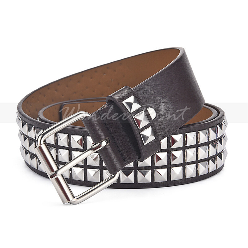 Snap On Punk Rock Star Pyramid Studded Checker Board Leather Belt