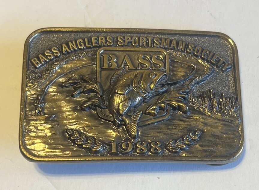 Vintage B.A.S.S. Bass Anglers Sportsman Society 1988 Brass Belt Buckle USA Made