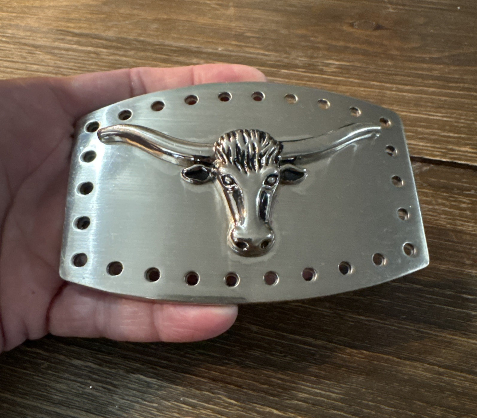 Longhorn Steer Silver Tone Belt Buckle Unbranded 2.75 X 4.25 Inches Use Wear
