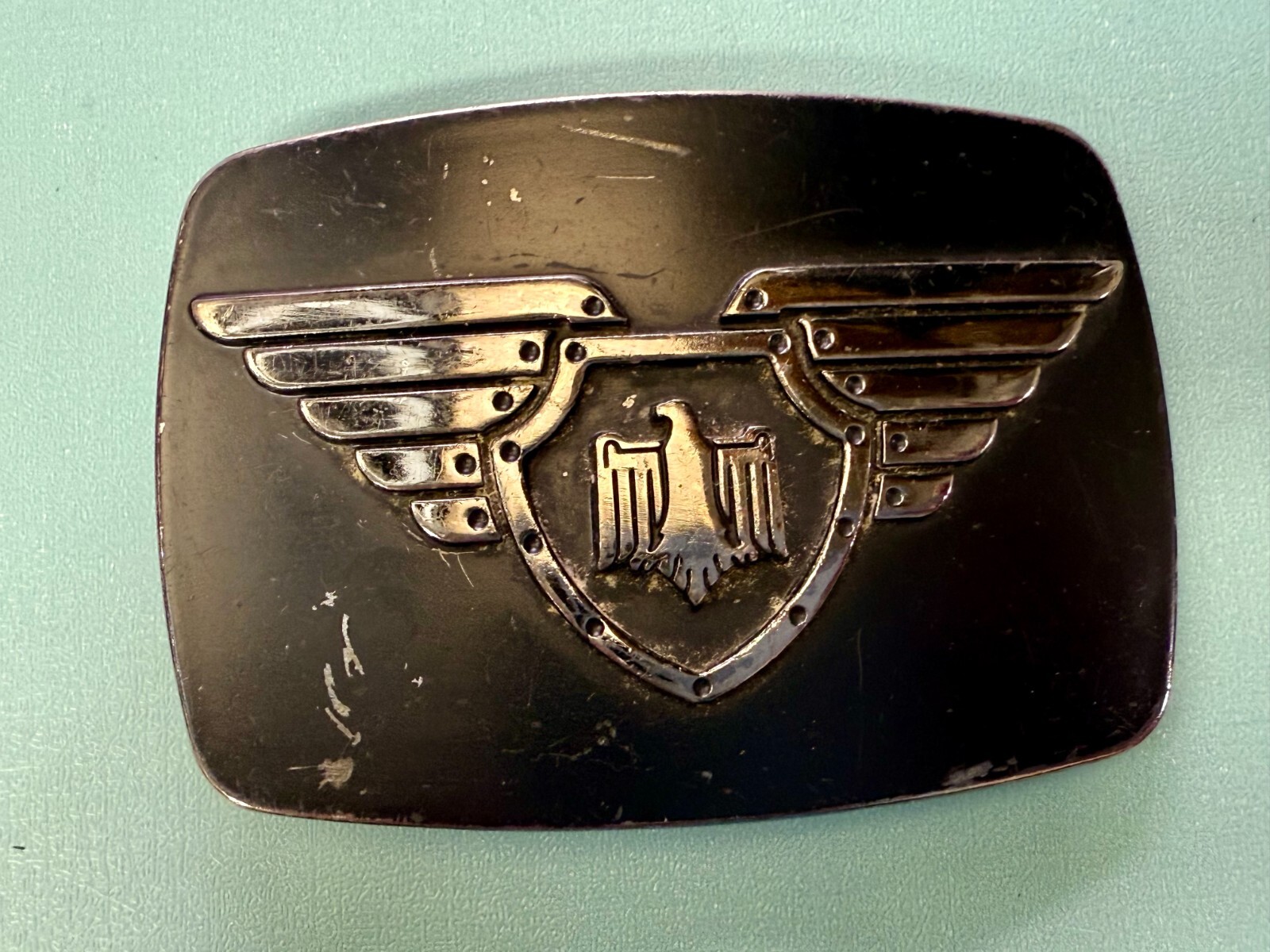 Thunderbird Shield Wings Crest Logo Enameled Belt Buckle Chrome Brand #6172