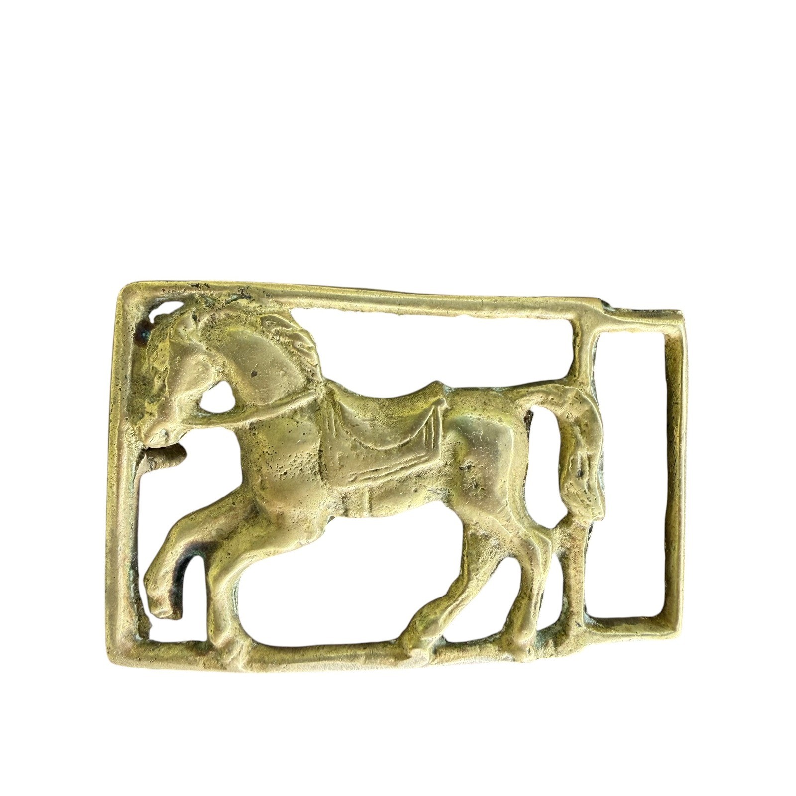 Vintage Solid Brass Horse Belt Buckle Western Equestrian Cutout Rectangular