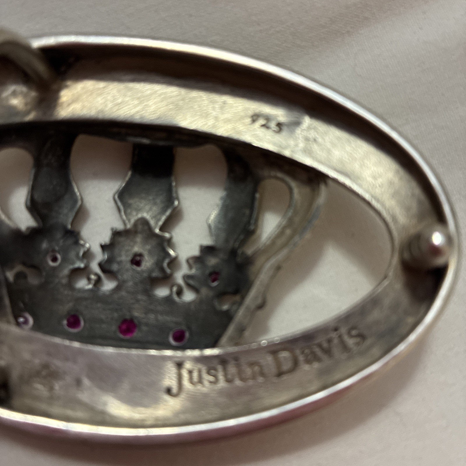 Vintage Rare Justin Davis Crown 925 Sterling Belt Buckle with stones