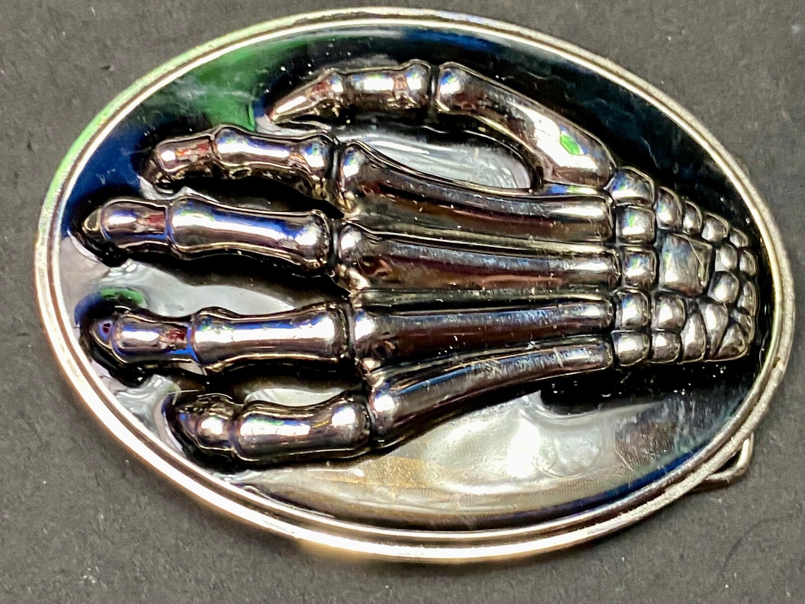 Skeleton Hand Fingers Bones Raised Claw Fingers Gothic Black Oval Belt Buckle