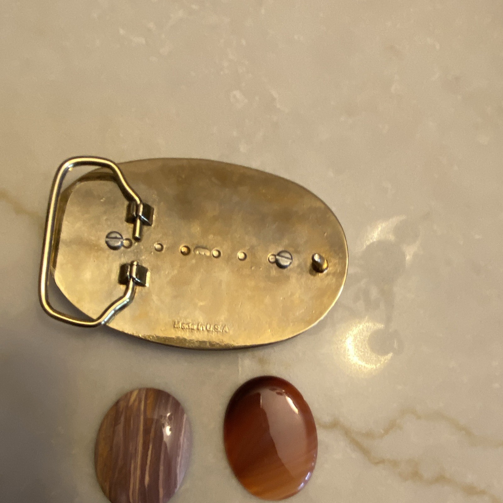 Men&rsquo;s Gold Tone Oval Western Belt Buckle Brown Stone + 2 Extra Ovals