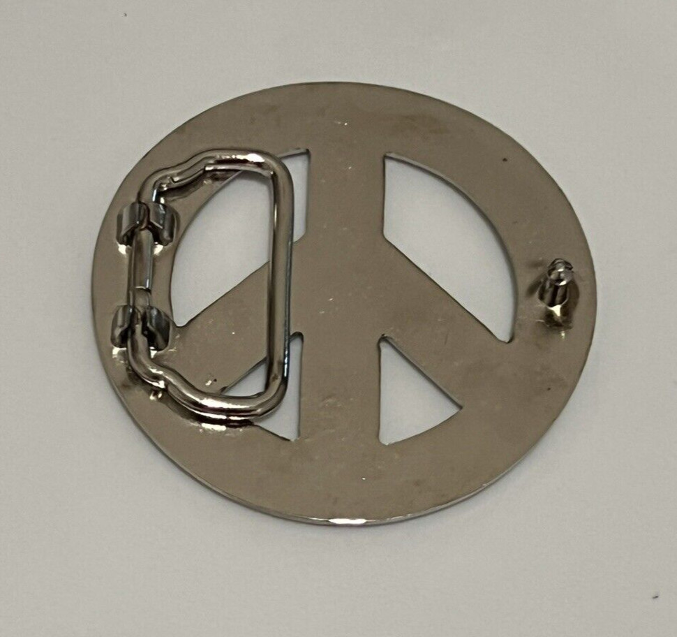 Rhinestone Peace Sign Belt Buckle Silver Tone 3&Prime; Diameter