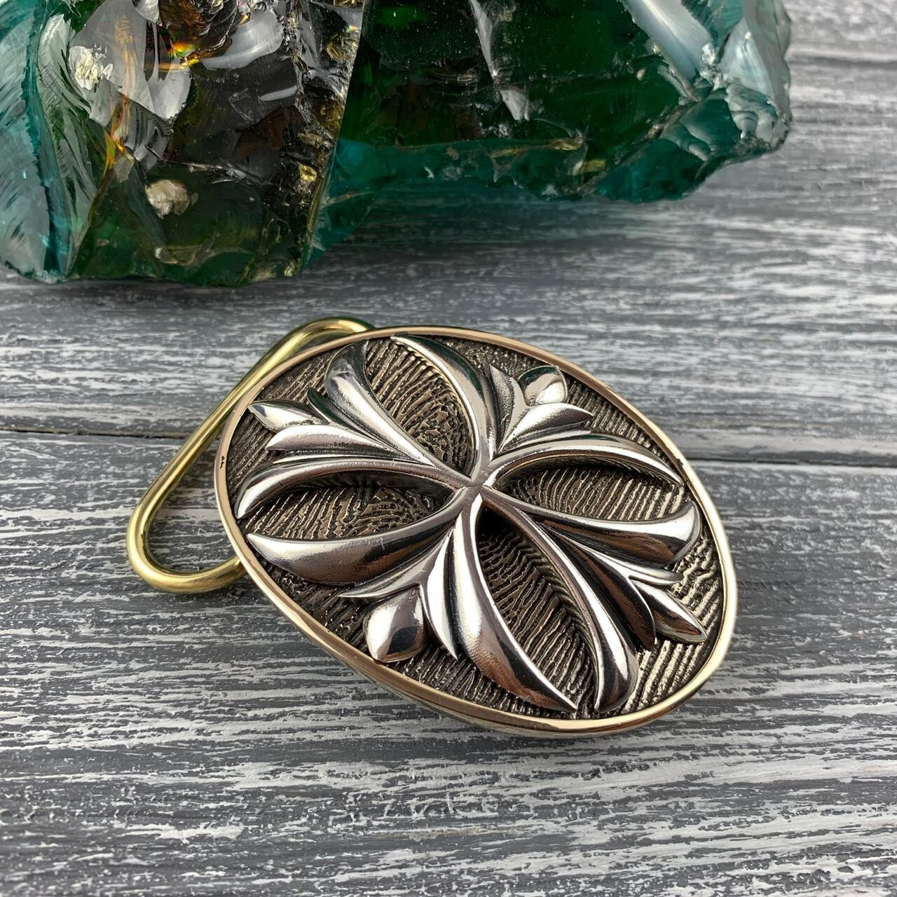 Belt buckle brass, sterling silver 925, Maltese cross, Cross buckle