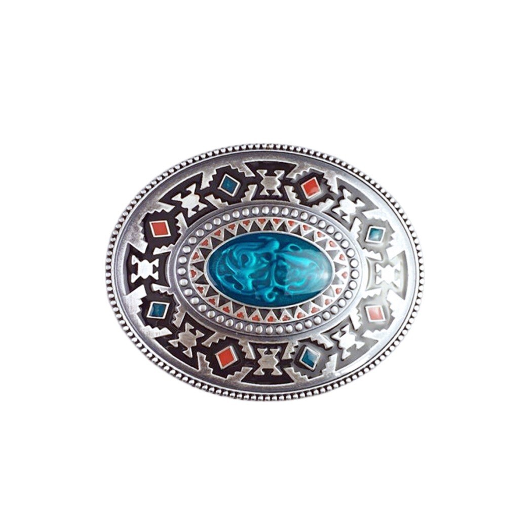 Vintage Silver Plated Celtic Totem Oval Southwest Belt Buckle Boucle de Ceinture