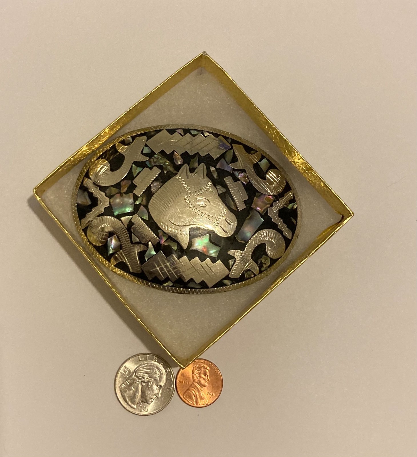Vintage Metal Belt Buckle, Alpaca Silver and Abalone Design, Nice Horse Head