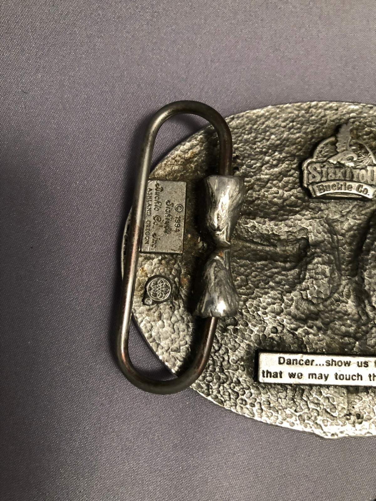 SOLID PEWTER SISKIYOU BELT BUCKLE – SOUTHWEST EAGLE FEATHER DANCER DESIGN