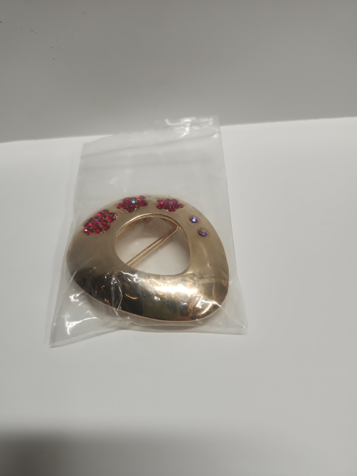 Gold Tone With Red Stone Belt Buckel Flower Design Belt Buckle