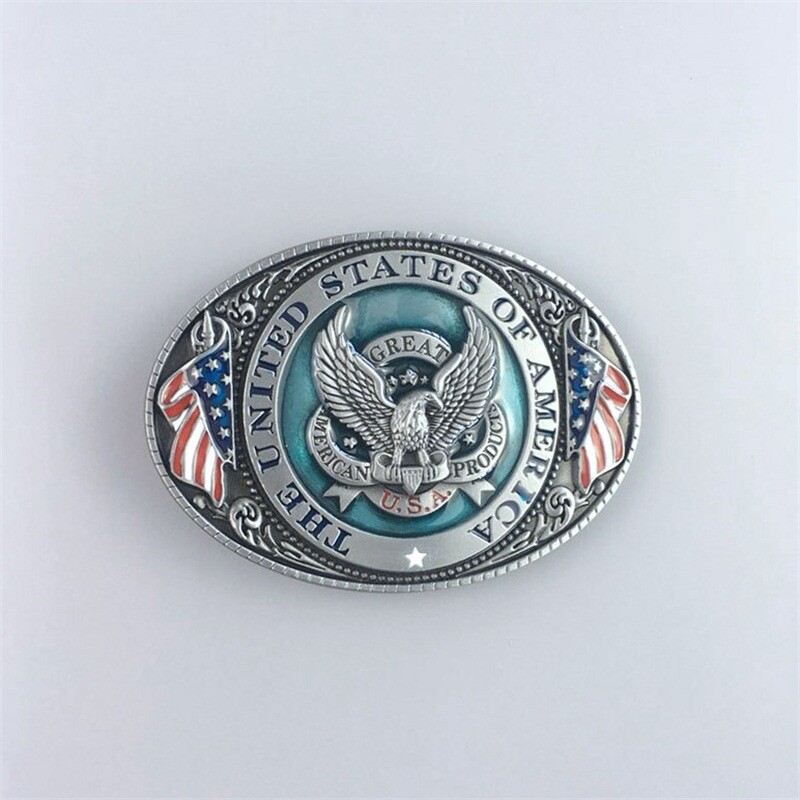 Vintage Style Enamel US Flag Ealge Oval belt buckle also Stock in US