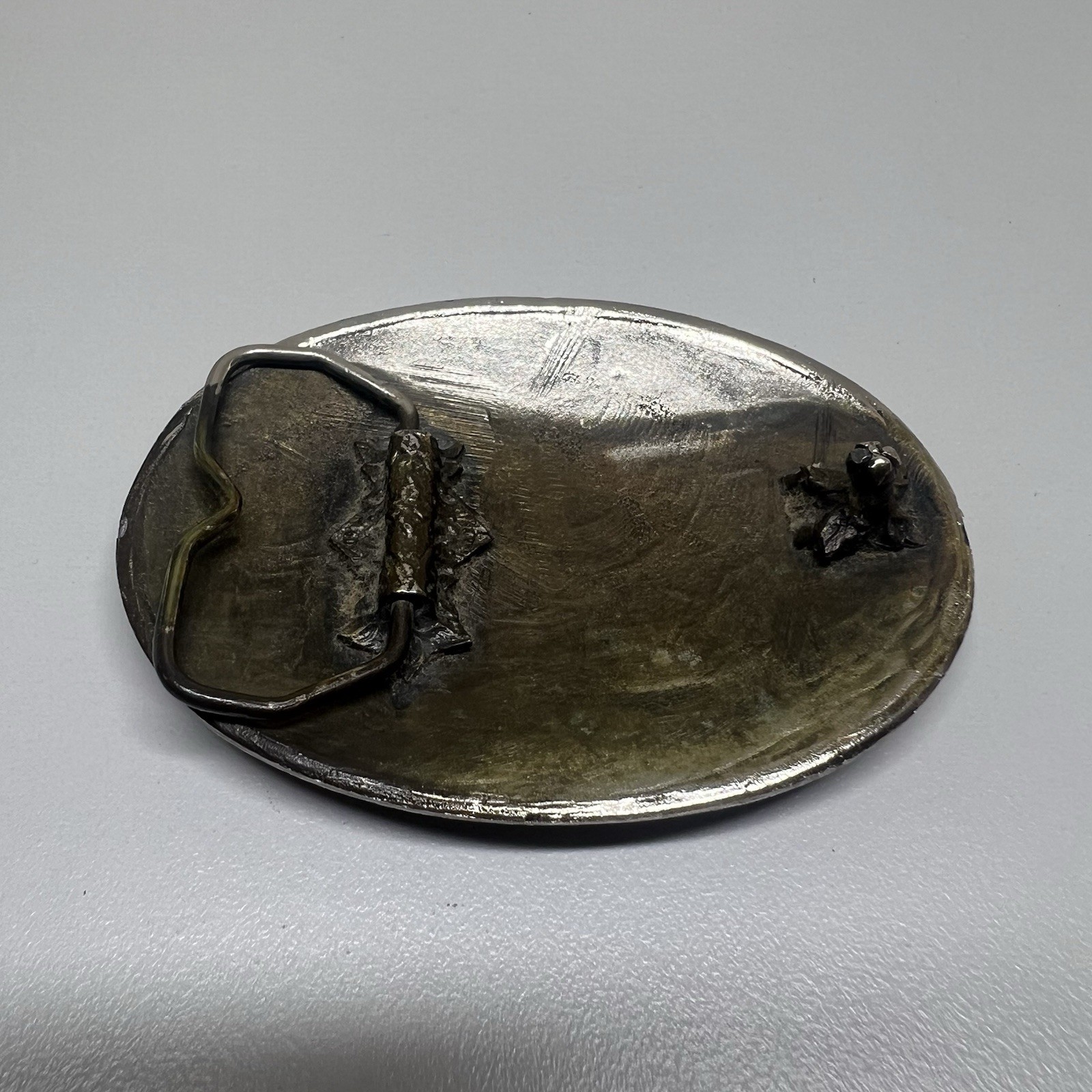 Baker Oil Treating Belt Buckle Vintage Western Floral Oval Silver Tone