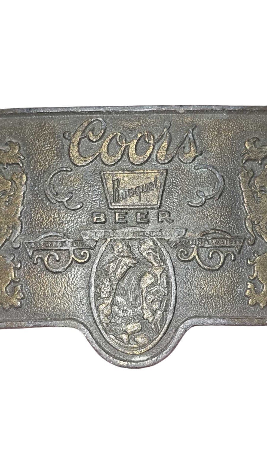 Vintage Coors Banquet Beer Belt Buckle Waterfall Lions Metal Brown Gold