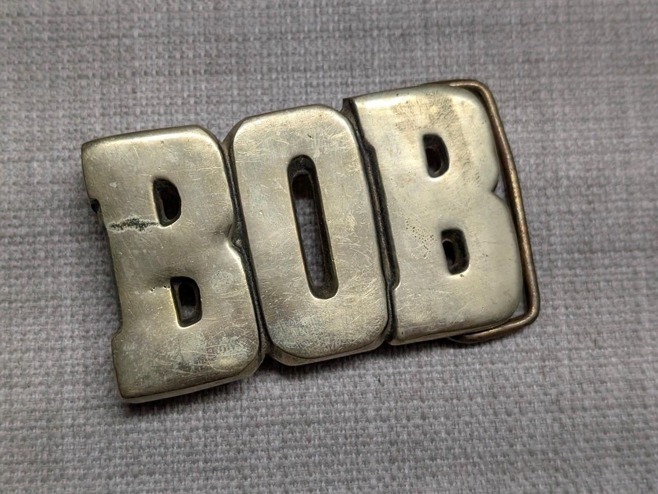 vintage 1970s belt buckle BOB western BRASS cowboy trucker NAMED custom