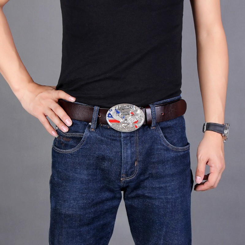 Vintage Western Cowboy Belt Buckle American Flag Eagle Patriotic Mens Gift