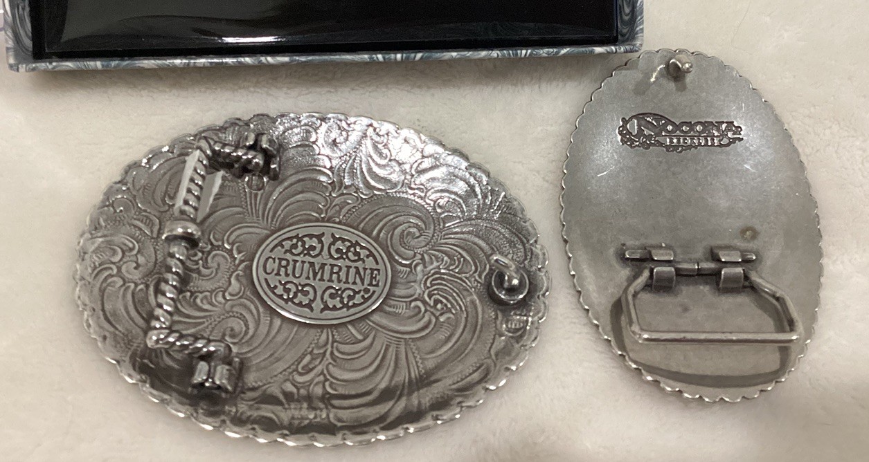 Cowboy Till Death Skull with Hat Silver Crumrine & Nocona Silver Belt Buckle
