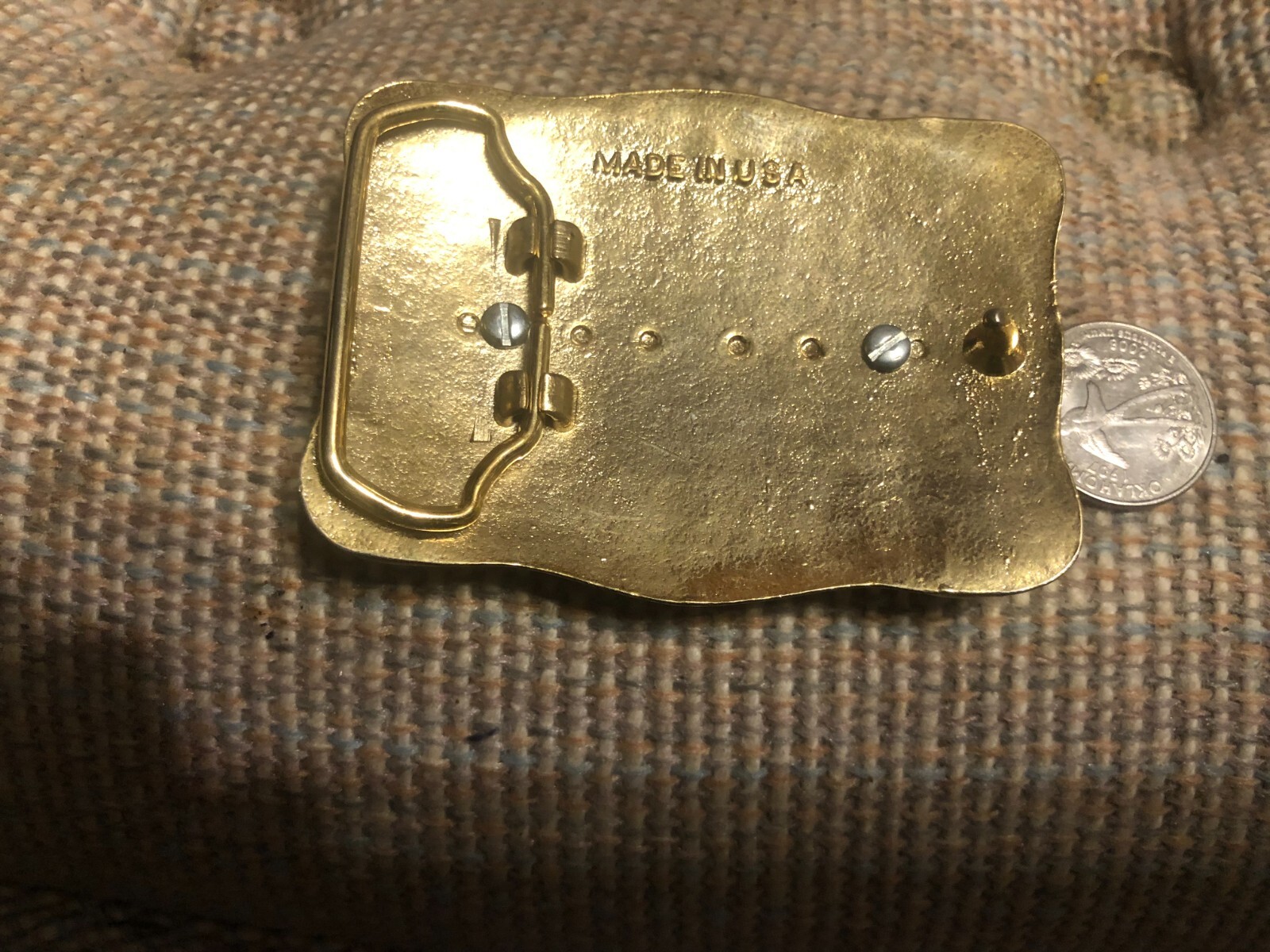 Silver & Gold Western Belt Buckle With Polished Stone Made in USA