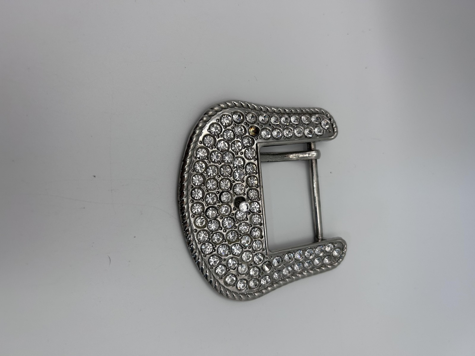 Shiny Rhinestone Western Belt Buckles Silver Metal 1.5 In Lot Of 4