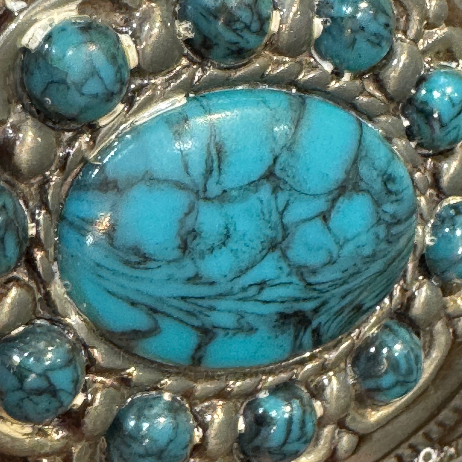 Western Silver Tone Faux Turquoise Scalloped Oval Belt Buckle Southwestern Boho