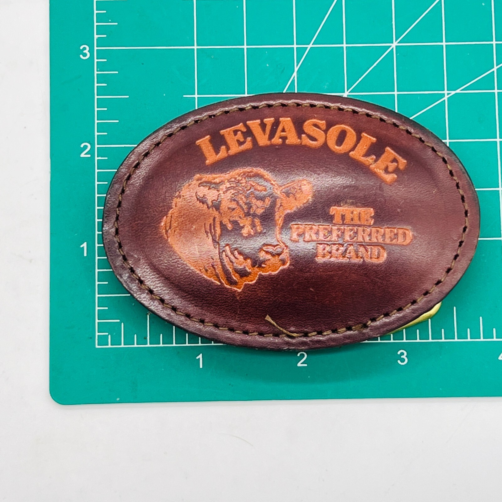 Vintage Levasole Leather Belt Buckle The Preferred Brand, Cattle Advertising