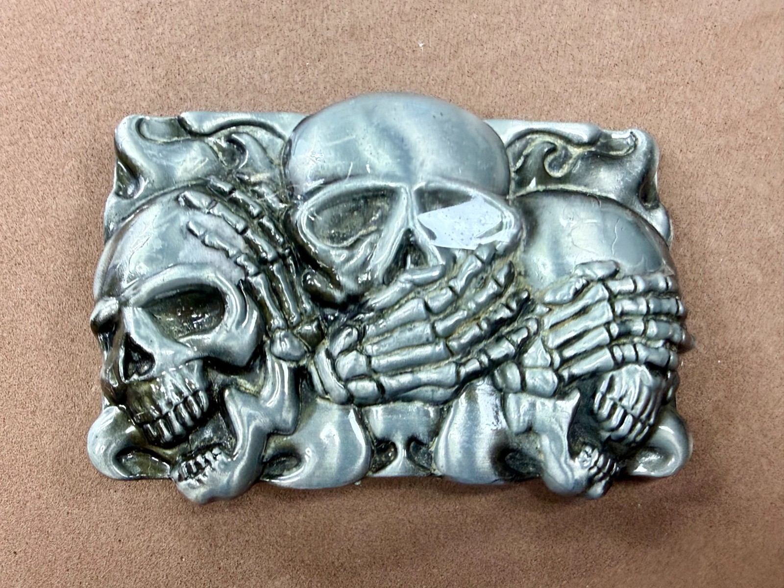 Three-skull Hear No Evil See No Evil Speak No Evil Gothic Punk Belt Buckle