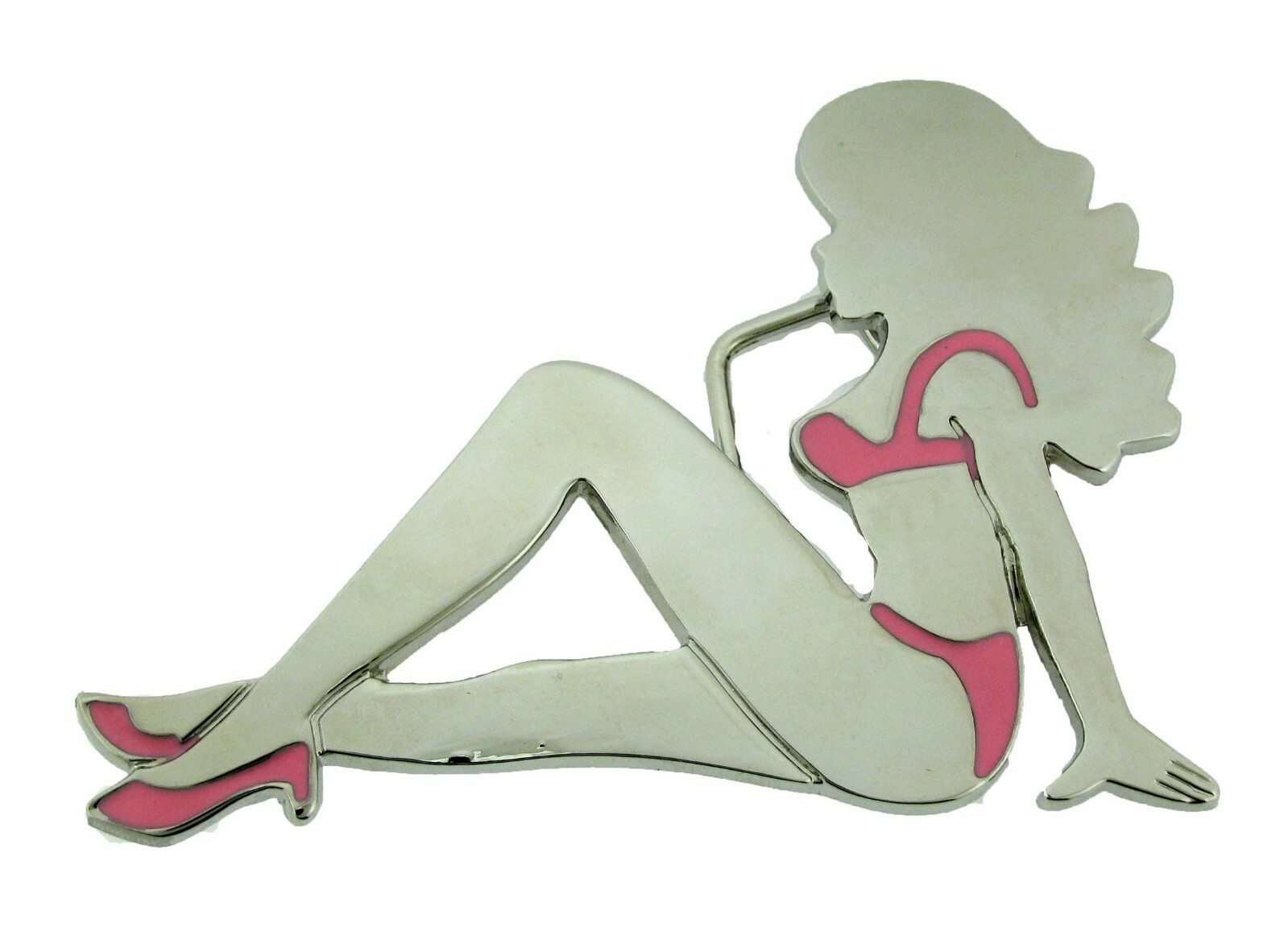 Mud Flap Girl Trucker Biker Pin UP Belt Buckle Silver Chrome Metal Men Women New