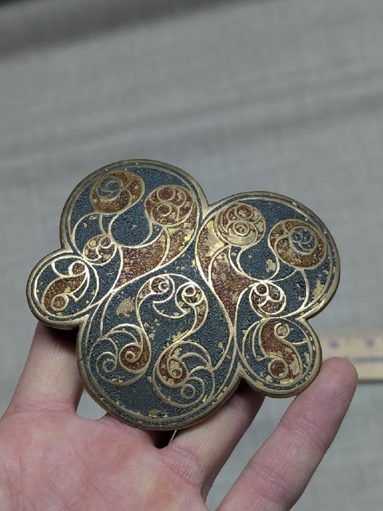 vintage 1970s handcrafted INDIA belt buckle BRASS hand painted WESTERN cowboy