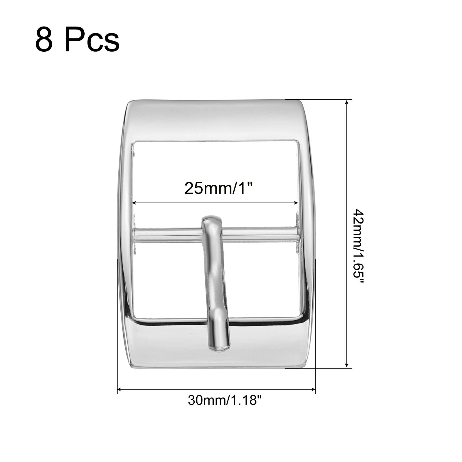 8Pcs 1&Prime; Single Prong Belt Buckle Square Center Bar Buckles Silver