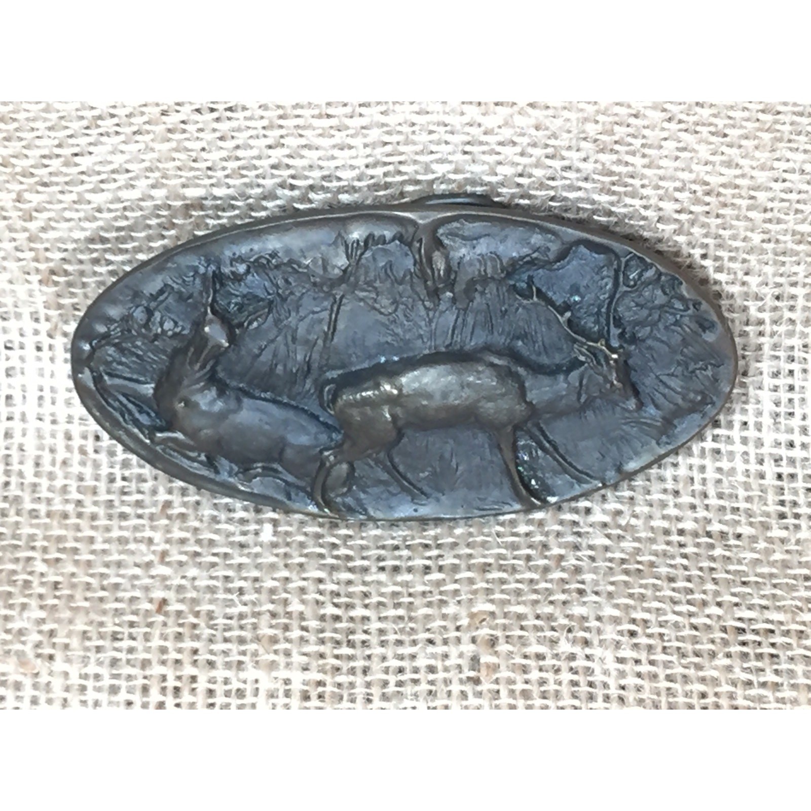 Vintage 1975 Al Dez Denver Deer Belt Buckle Bronze Tone Oval Wildlife Western